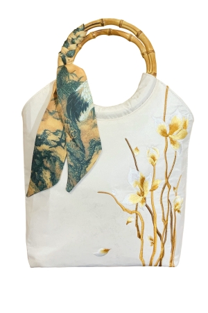 EMBROIDERED BAMBOO BAG MAGNOLIA IVORY