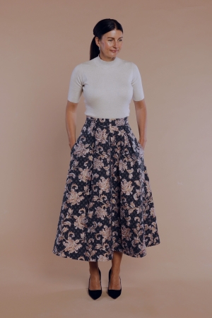 CLASSIC AUDREY FLORAL DAMASK PLEATED SKIRT