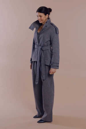 TWEED TRENCH JACKET - NAVY 