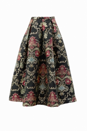 CLASSIC MIDI SKIRT AUDREY BLACK DAMASK 