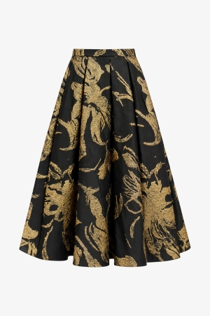 Audrey Skirt Black Gold Brocade - Cedar Rose