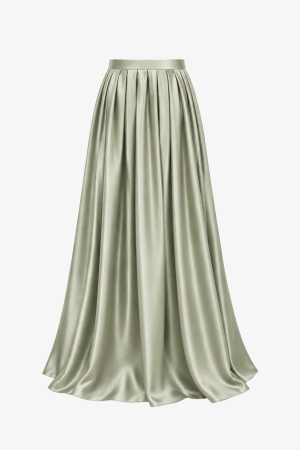 Audrey Silk Satin Floor-Length Skirt - Cedar Rose