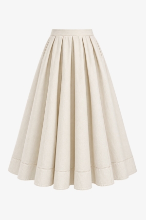 Audrey Cream Denim Full Skirt - Cedar Rose