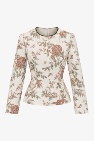 Audrey Plush Jacquard Top - Cedar Rose