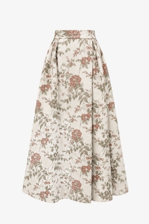 Audrey Floor-Length Jacquard Skirt - Cedar Rose