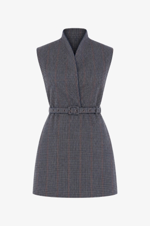 Tweed Belted Mini Dress - Navy - Cedar Rose