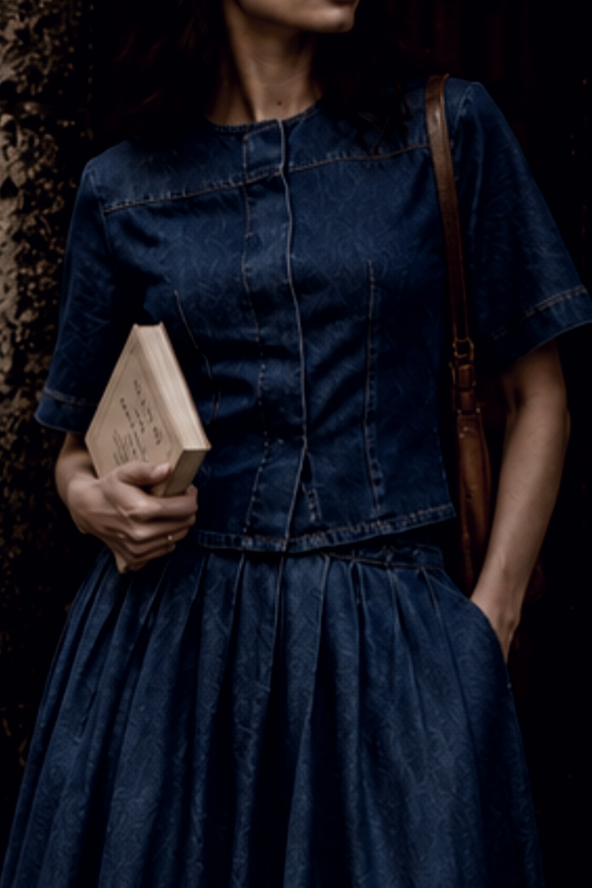 HERITAGE DENIM COLLARLESS SHIRT TOP 