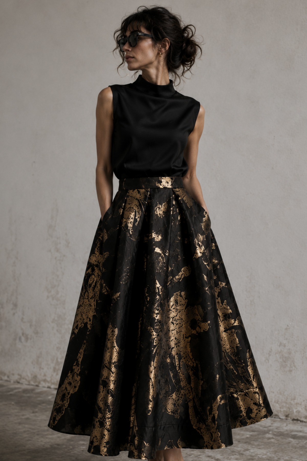 AUDREY SKIRT BLACK GOLD BROCADE