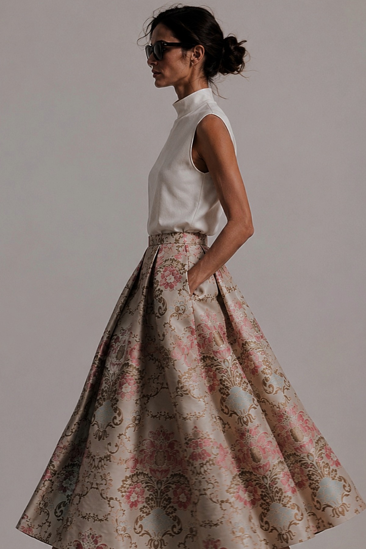 CLASSIC MIDI SKIRT AUDREY GOLD DAMASK 