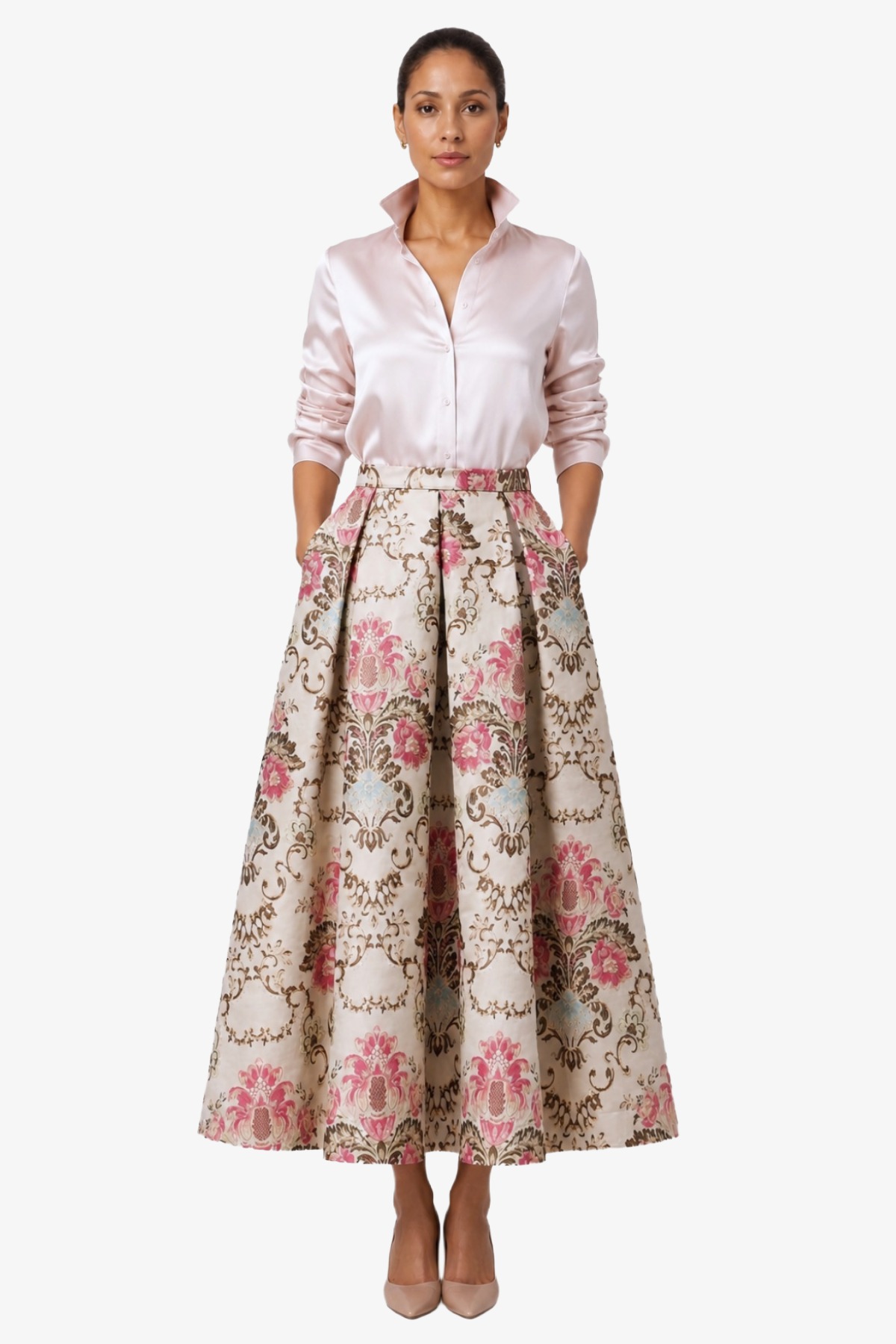 CLASSIC MIDI SKIRT AUDREY GOLD DAMASK 