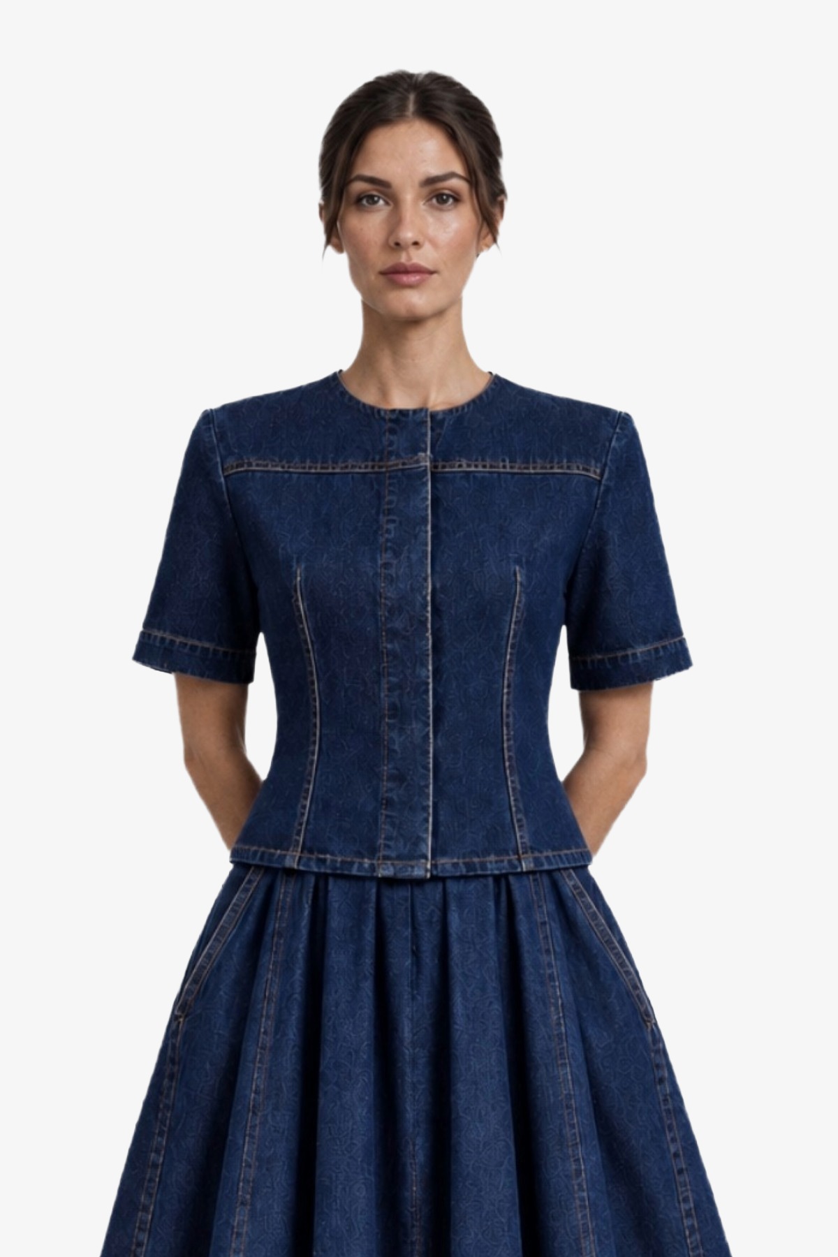 HERITAGE DENIM COLLARLESS SHIRT TOP 