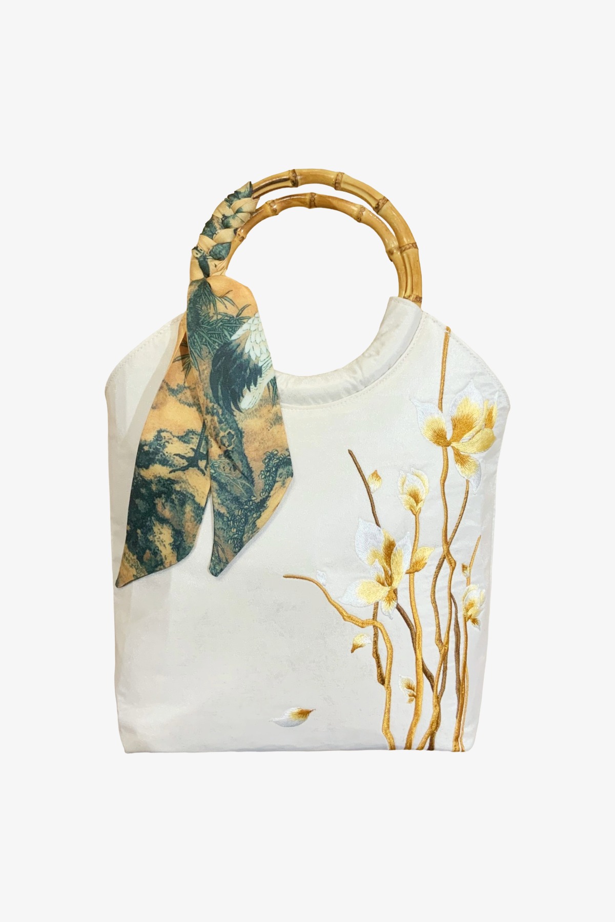 EMBROIDERED BAMBOO BAG MAGNOLIA IVORY