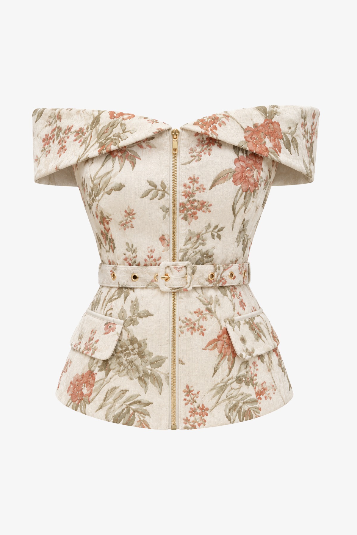 Audrey Off-Shoulder Jacquard Top - Cedar Rose