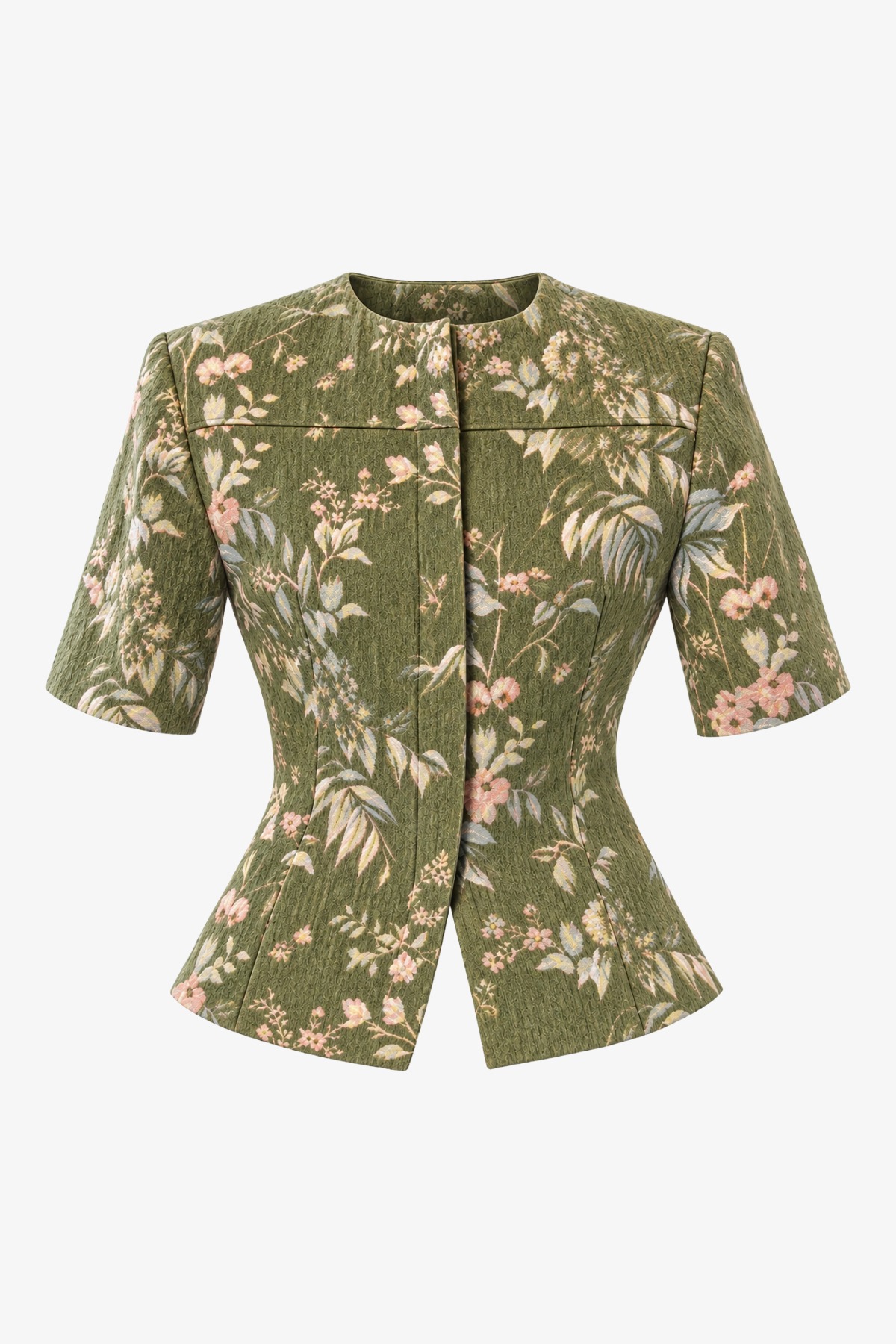 Audrey Collarless Jacquard Top - Cedar Rose