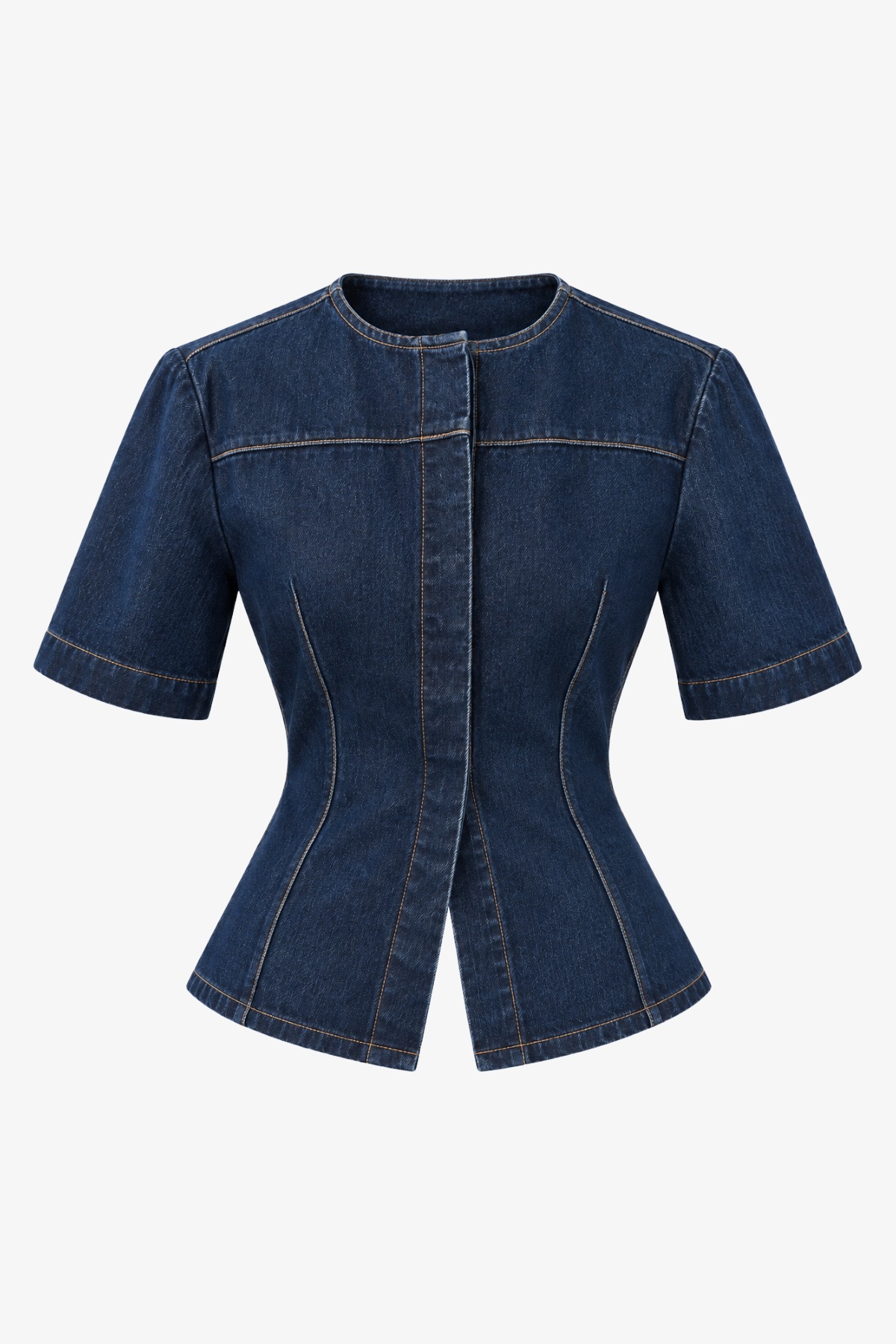 Audrey Indigo Denim Collarless Top - Cedar Rose